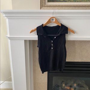 Little Mountain Black Knit Collared Button Up Tank